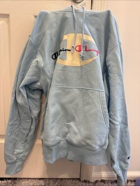 Champion Pastel Blue Logo Pullover Hoodie. Size small